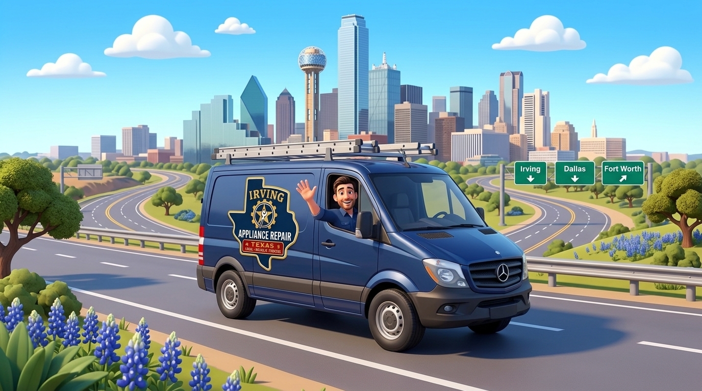 Irving Appliance Fix dispatch van driving to service area across DFW metroplex